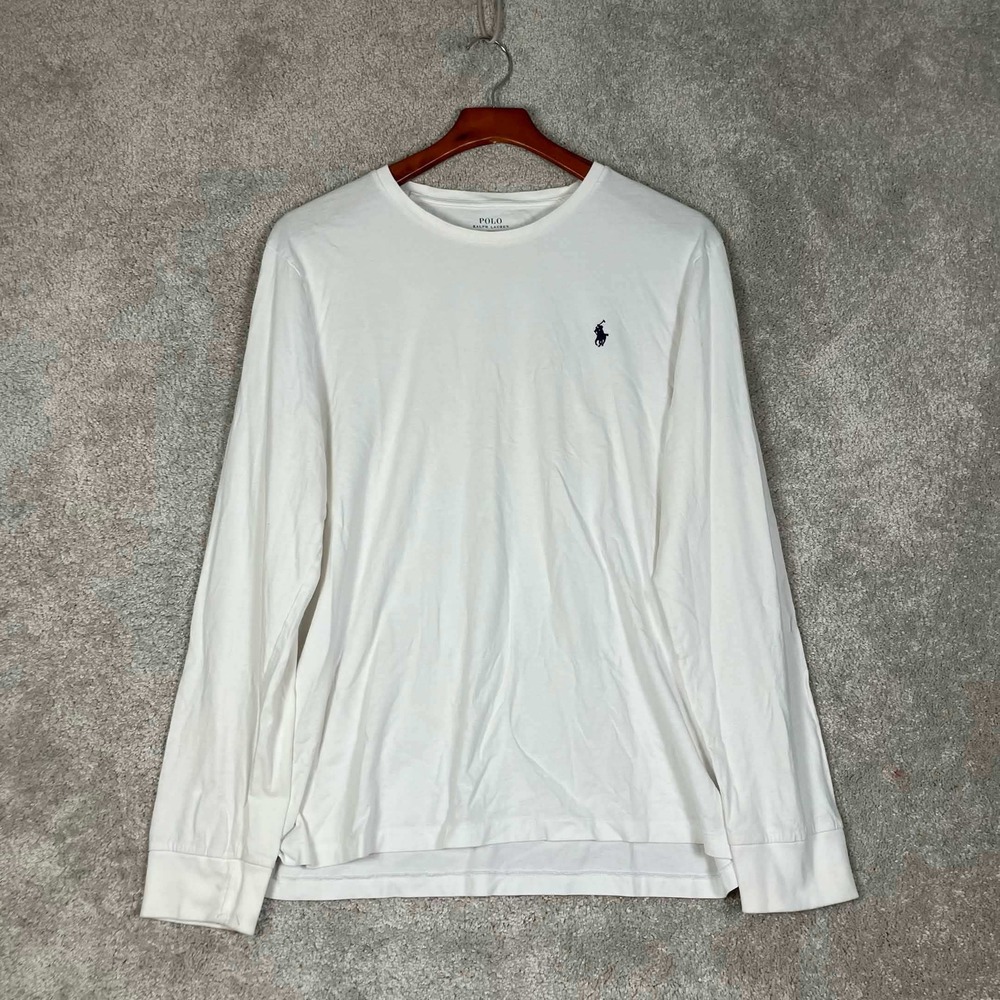 Polo Ralph Lauren Long Sleeve Shirt Mens XL White Custom Fit Cotton Crew Neck
